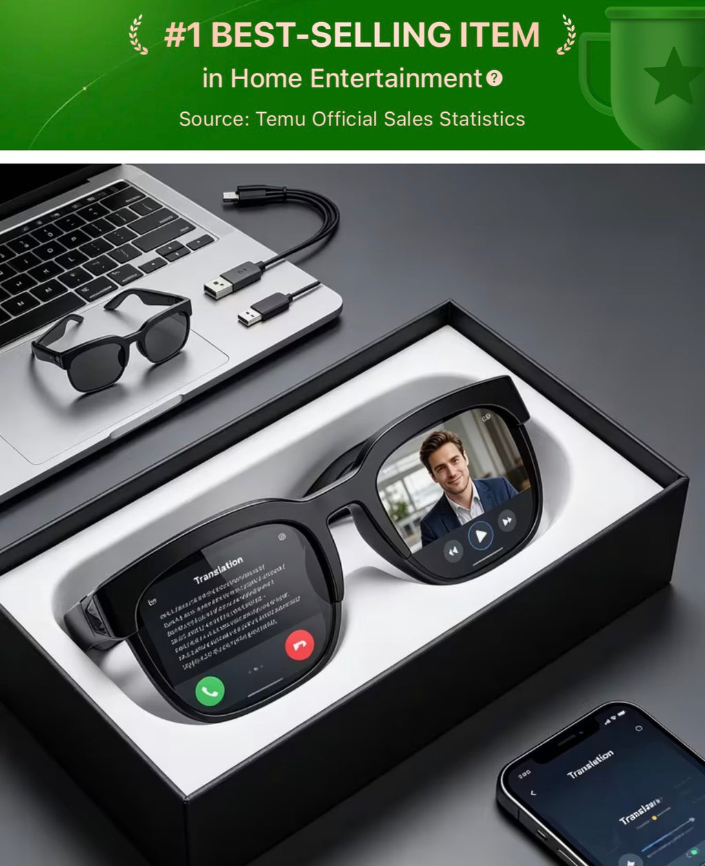 AI Smart Glasses with Bluetooth & Real-Time Translation