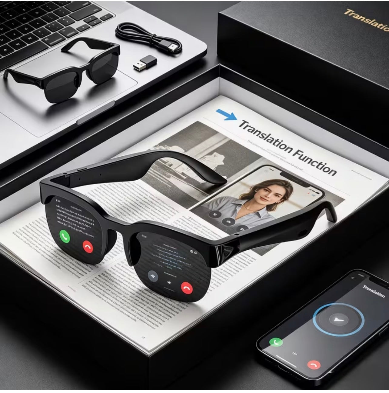 AI Smart Glasses with Bluetooth & Real-Time Translation